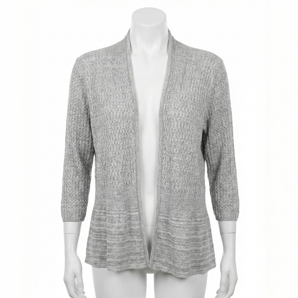 Apt 9 Grey Waffle Knit Open Front Cardigan Sweater Womens XL Textured Soft Layer